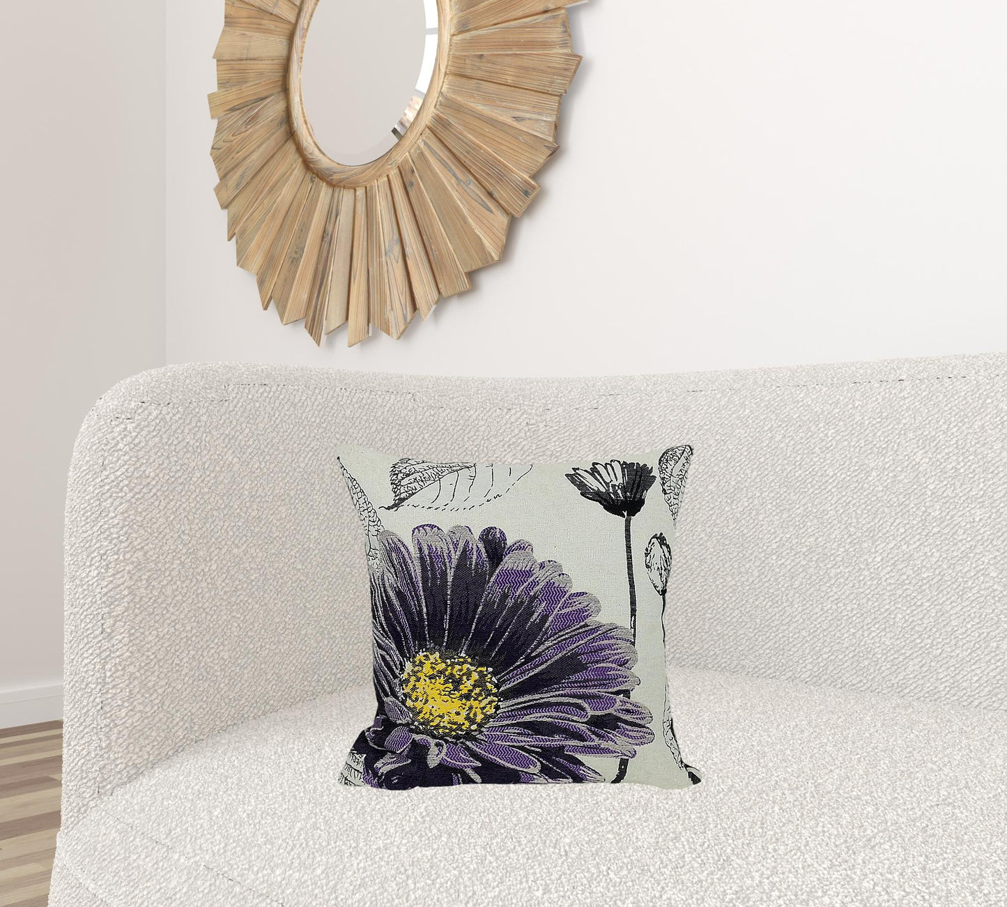 18"x18" Purple Polyester and Cotton blend Floral Zippered Pillow