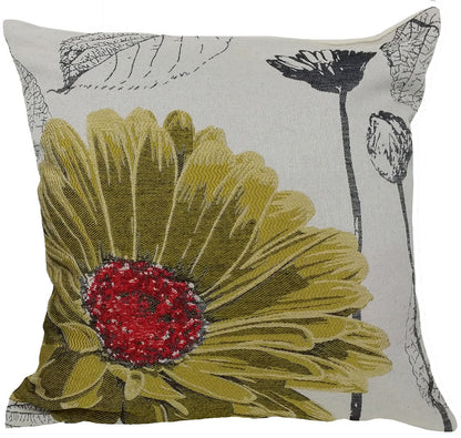 18"x18" Yellow Polyester and Cotton blend Floral Zippered Pillow