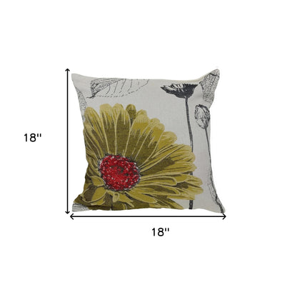 18"x18" Yellow Polyester and Cotton blend Floral Zippered Pillow