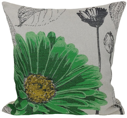 18"x18" Green Polyester and Cotton Blend Floral Zippered Pillow