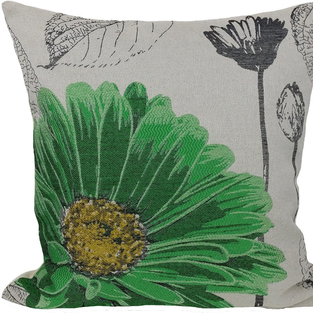 18"x18" Green Polyester and Cotton Blend Floral Zippered Pillow