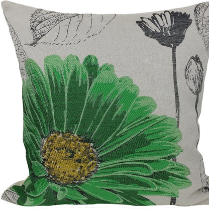 18"x18" Green Polyester and Cotton Blend Floral Zippered Pillow