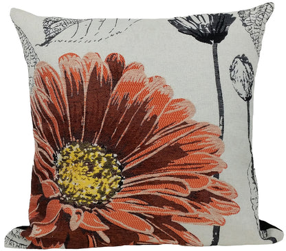 18"x18" Coral Polyester and Cotton blend Floral Zippered Pillow