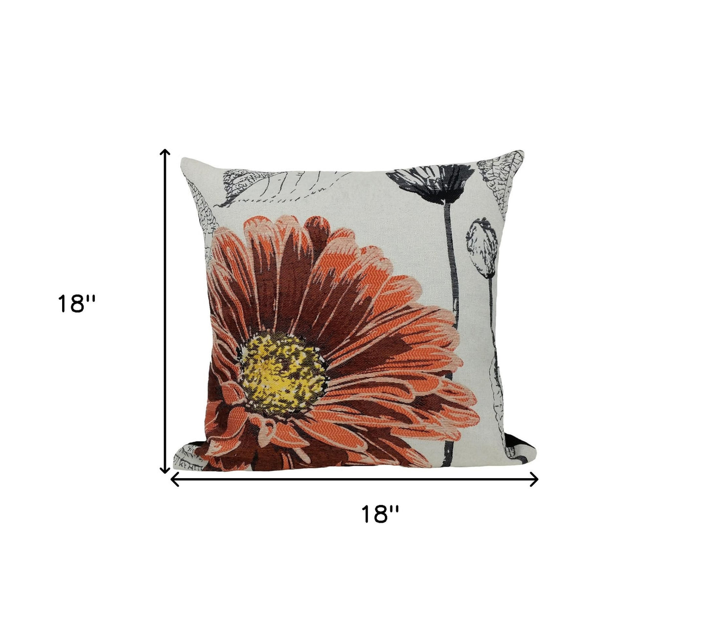 18"x18" Coral Polyester and Cotton blend Floral Zippered Pillow