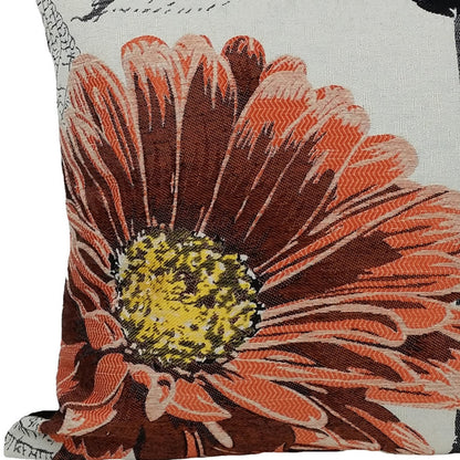 18"x18" Coral Polyester and Cotton blend Floral Zippered Pillow