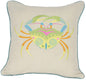 18" x 18" Beige and Aqua Crab Linen Blend Zippered Pillow With Embroidery