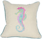 18"x18" Beige and Aqua Seahorse Ocean Linen Blend Zippered Pillow With Embroidery