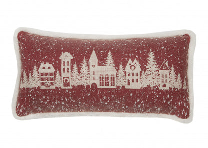 10"x20" Red Snow Christmas Polyester Street Scene Zippered Pillow