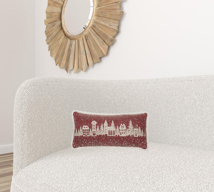 10"x20" Red Snow Christmas Polyester Street Scene Zippered Pillow