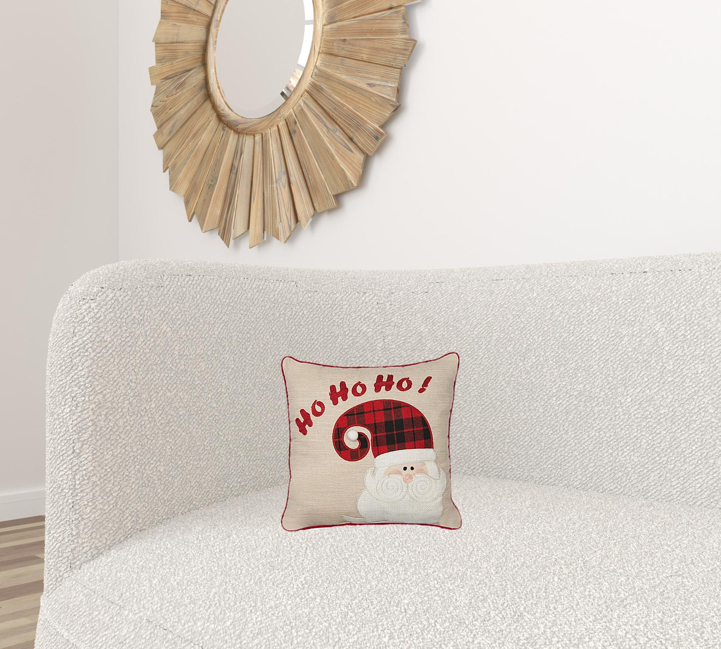 13"x13" Beige and Red Christmas Hohoho Polyester Pillow