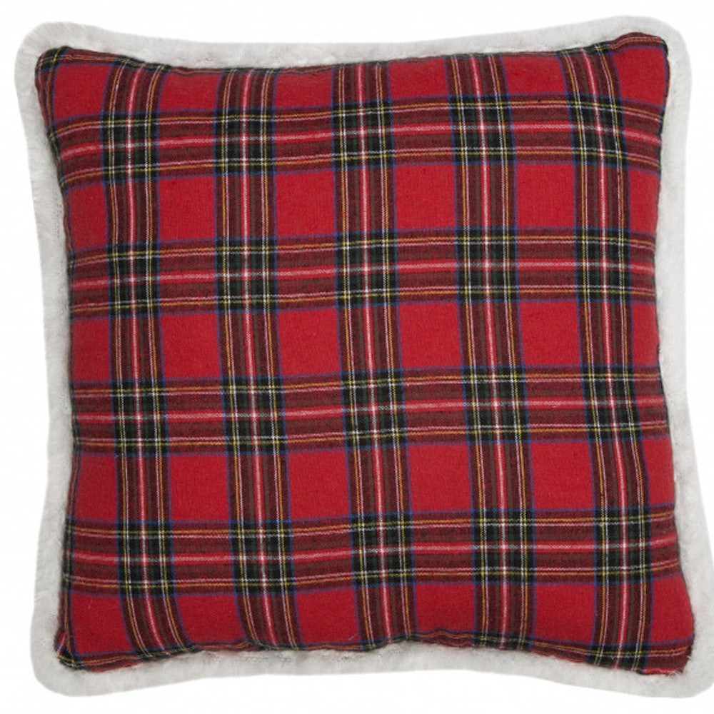 14" Red and Black Christmas Check Throw Pillow