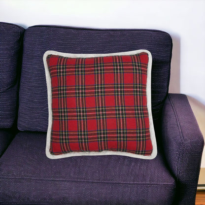 14" Red and Black Christmas Check Throw Pillow