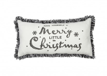 10"x20" Black and White Have Yourself A Merry Little Christmas Pillow With Fringe