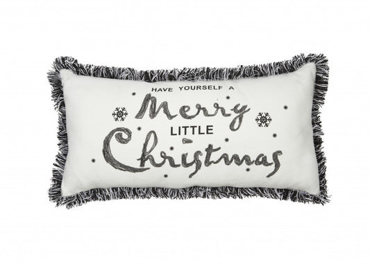 10"x20" Black and White Have Yourself A Merry Little Christmas Pillow With Fringe