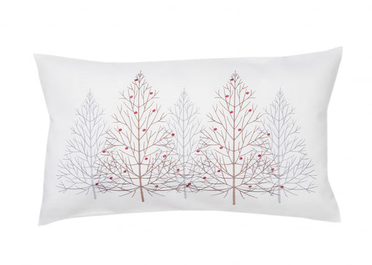 12" X 20" White Forest Christmas Trees Polyester Zippered Pillow With Embroidery