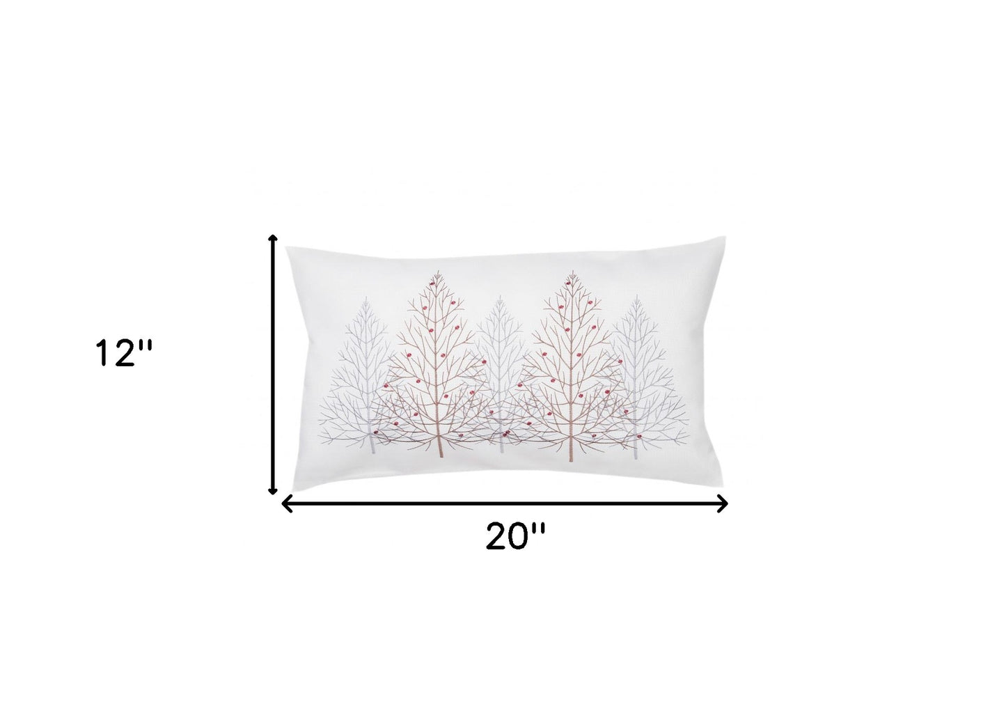 12" X 20" White Forest Christmas Trees Polyester Zippered Pillow With Embroidery