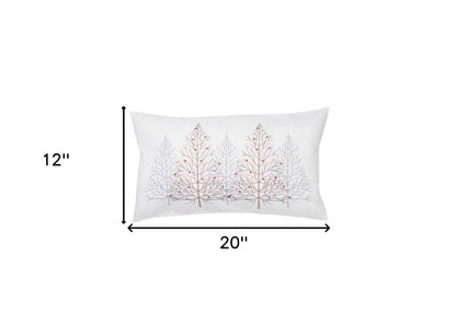 12" X 20" White Forest Christmas Trees Polyester Zippered Pillow With Embroidery