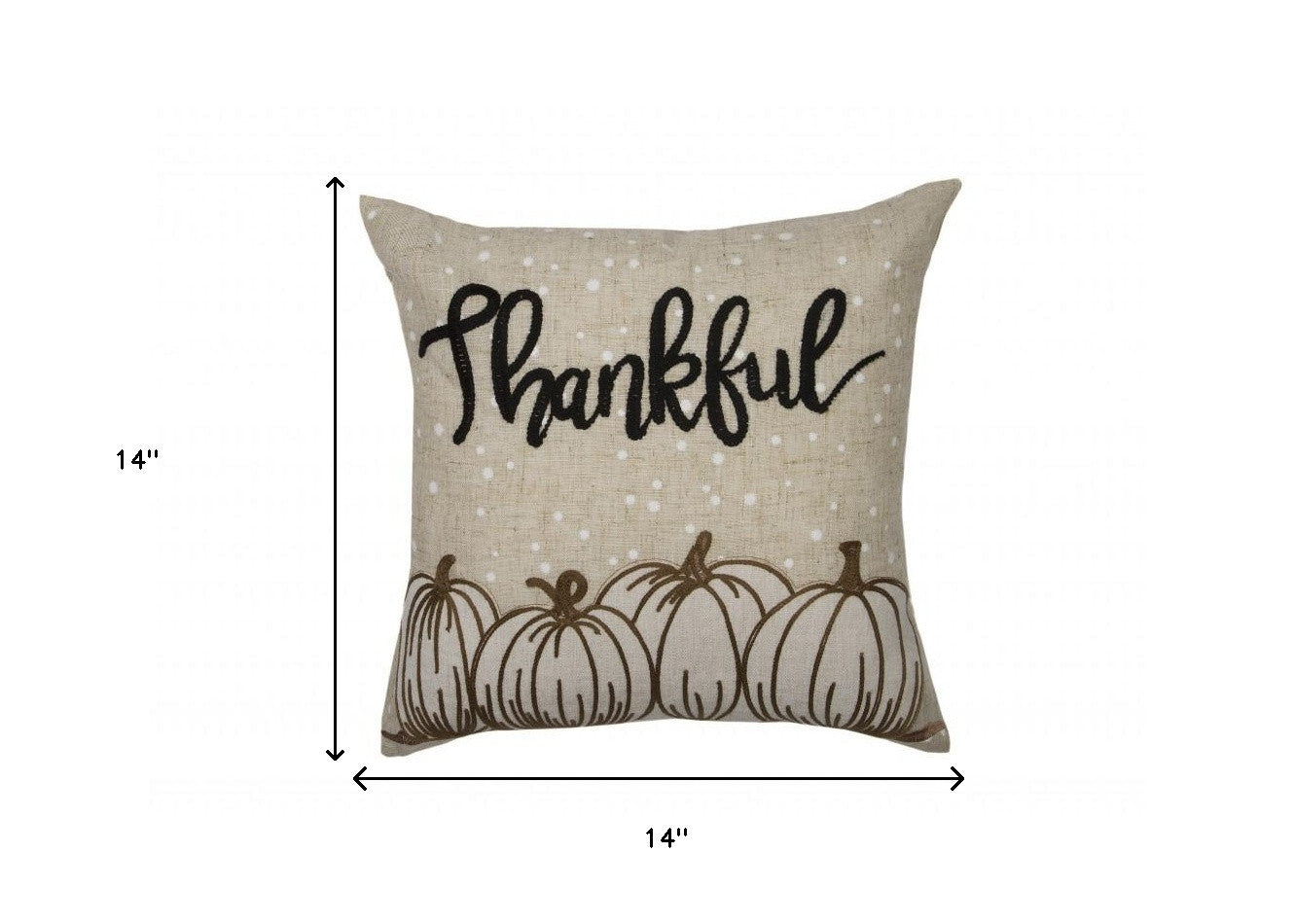 14" X 14" Beige and White Thanksgiving Pumpkin Linen Blend Zippered Pillow With Applique