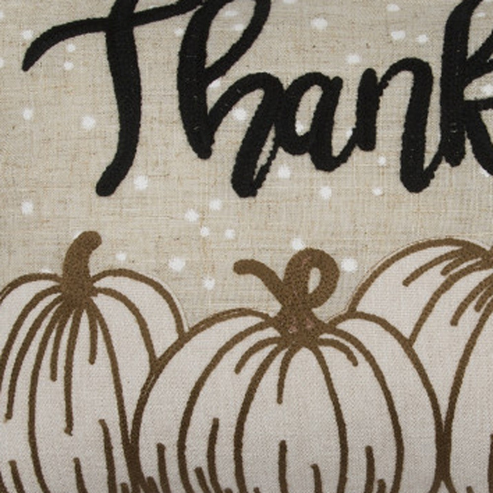 12" X 20" Beige and White Thanksgiving Pumpkin Linen Blend Zippered Pillow With Applique