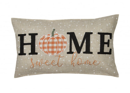 12" X 20" Beige and Orange Thanksgiving Pumpkin Linen Blend Zippered Pillow With Embroidery