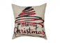 14" X 14" Beige and Red Christmas Linen Linen Blend Zippered Pillow With Embroidery