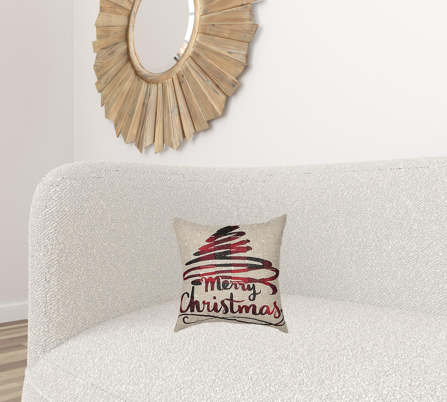 14" X 14" Beige and Red Christmas Linen Linen Blend Zippered Pillow With Embroidery