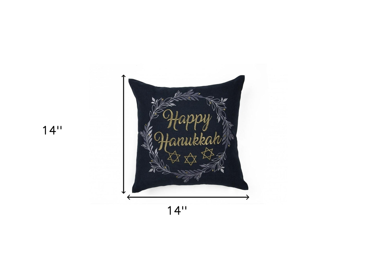 14" X 14" Black and Gray Hanukkah Polyester Zippered Pillow With Embroidery