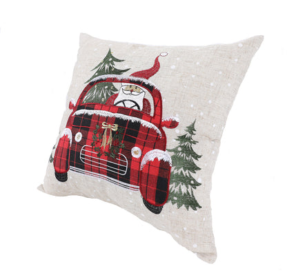 14" X 14" Gray and Red Christmas Holiday Van Linen Blend Zippered Pillow With Embroidery