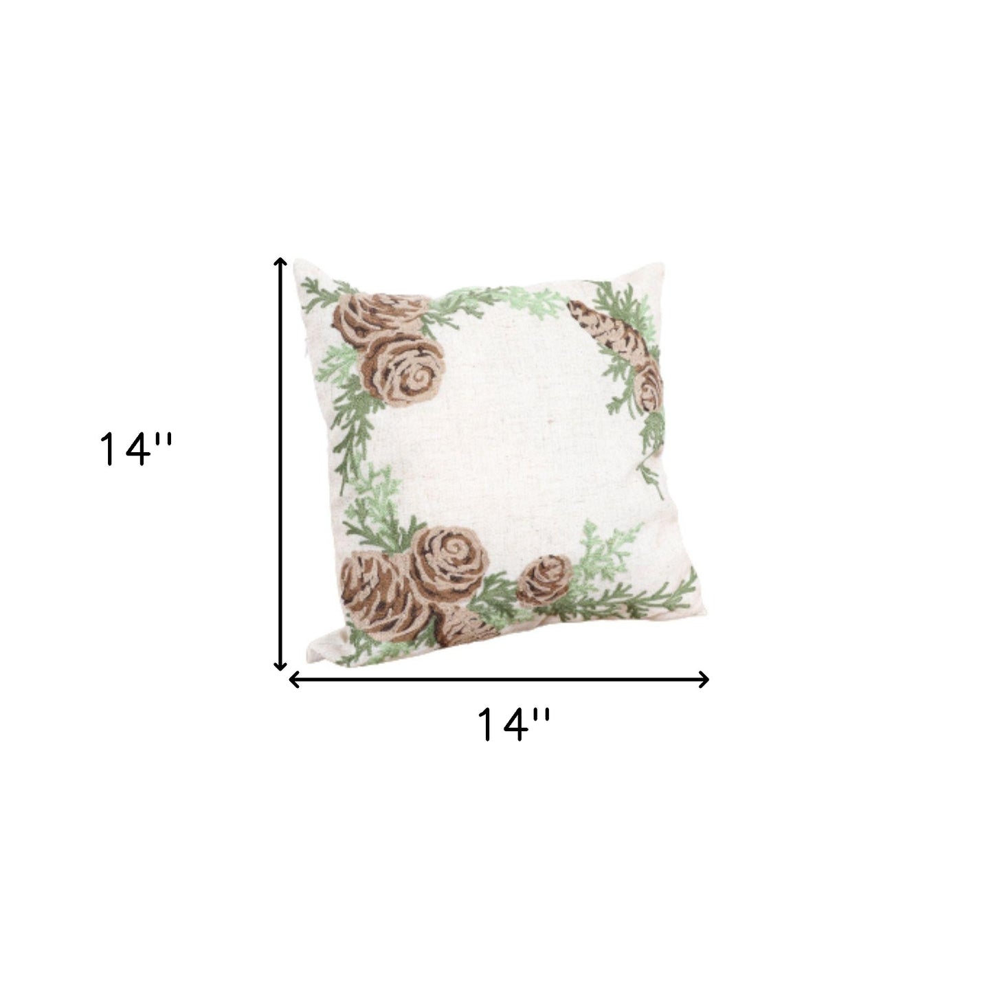 14" X 14" Gray Brown and Green Christmas Floral Linen Blend Zippered Pillow