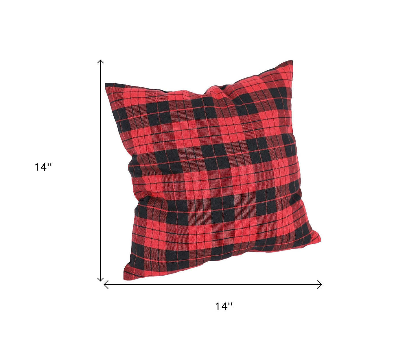 14" X 14" Black and Red Check Polyester Zippered Pillow