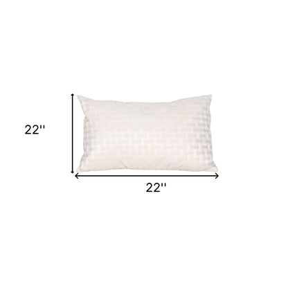 22" X 22" Beige and White Checkered Polyester Zippered Pillow