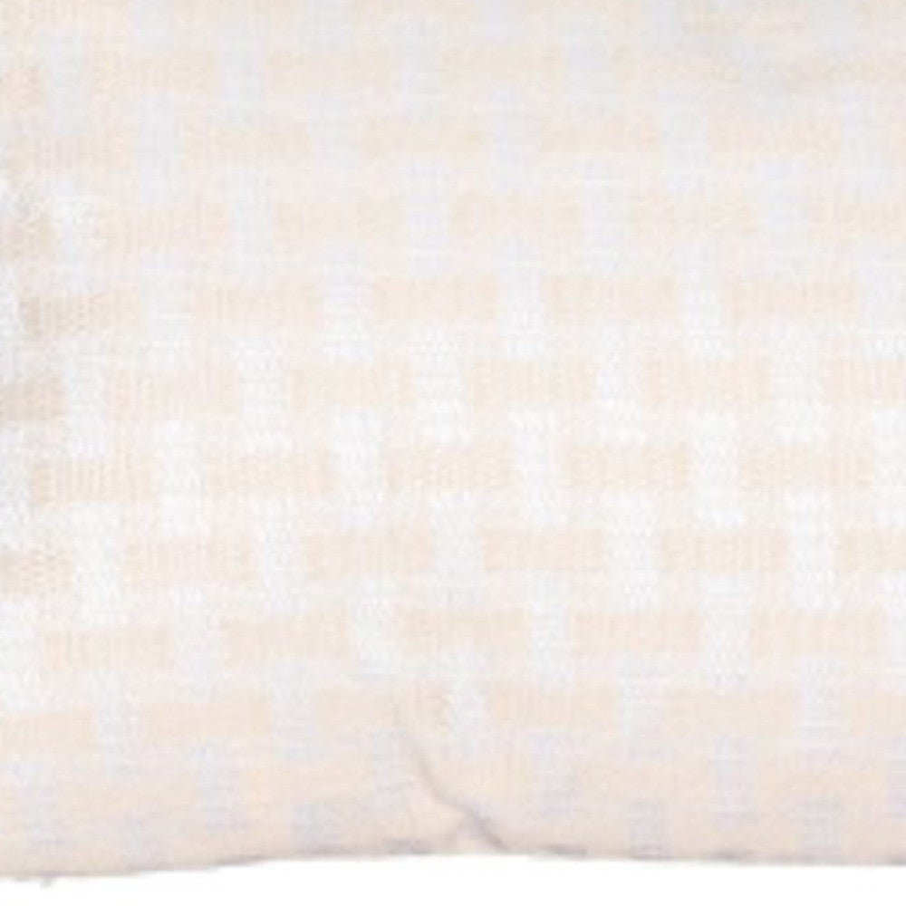 22" X 22" Beige and White Checkered Polyester Zippered Pillow