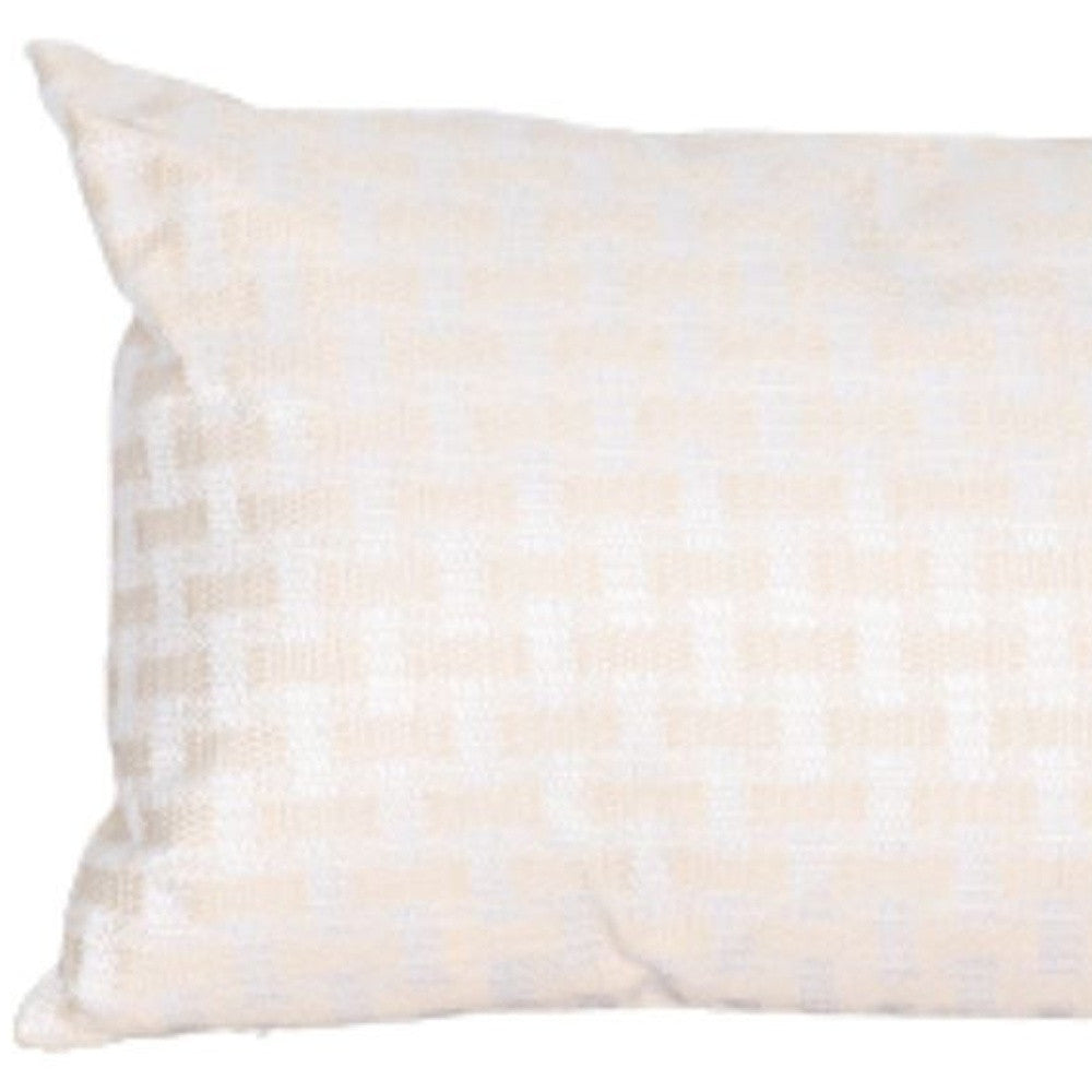 22" X 22" Beige and White Checkered Polyester Zippered Pillow