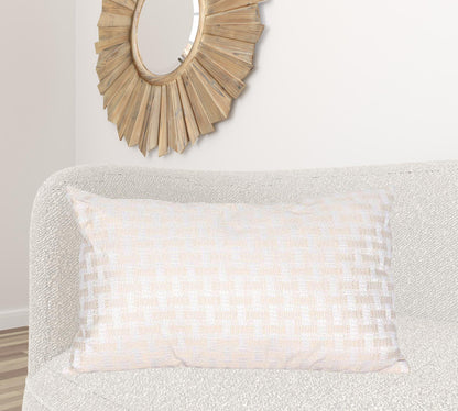 22" X 22" Beige and White Checkered Polyester Zippered Pillow