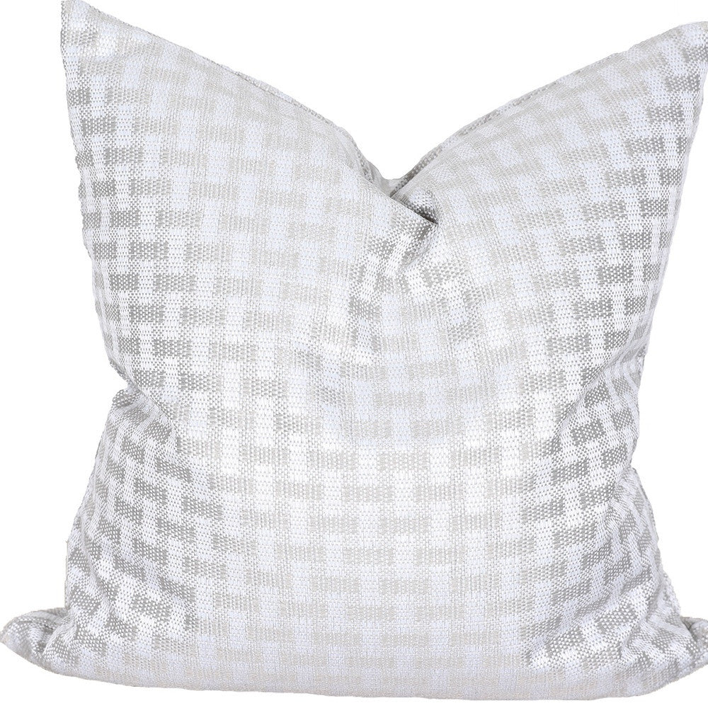 22" X 22" Gray and White Checkered Polyester Zippered Pillow