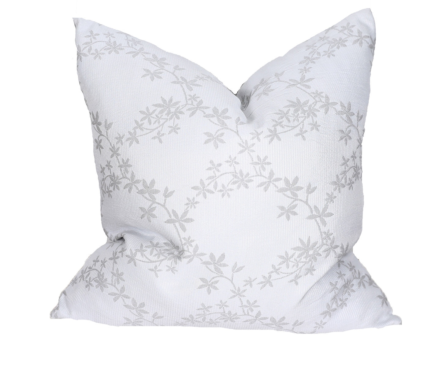 20" X 20" Gray and White Floral Polyester Zippered Pillow