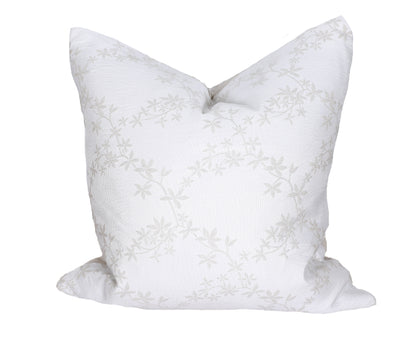 20" X 20" Gray and White Floral Polyester Zippered Pillow