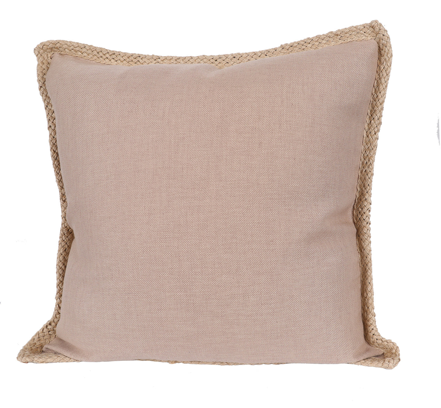 24" X 24" Beige and Brown Polyester Zippered Pillow with Jute Trim