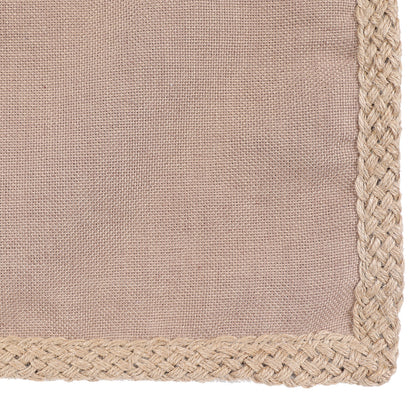 24" X 24" Beige and Brown Polyester Zippered Pillow with Jute Trim