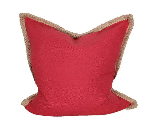 24" X 24" Brown and Red Polyester Zippered Pillow with Jute Trim