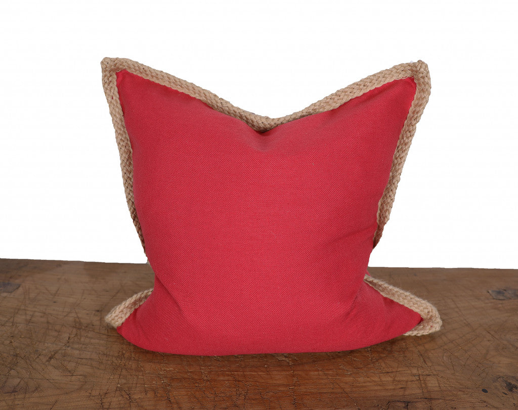 24" X 24" Brown and Red Polyester Zippered Pillow with Jute Trim