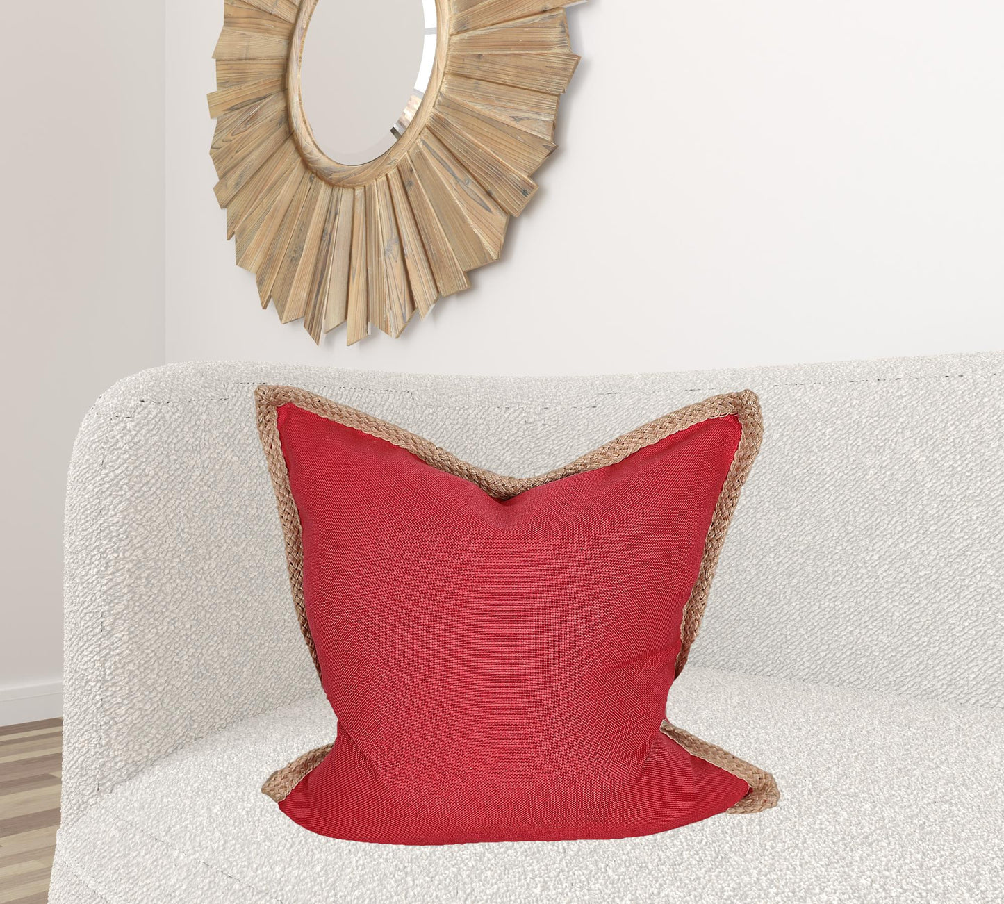 24" X 24" Brown and Red Polyester Zippered Pillow with Jute Trim