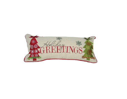 8" X 18" Green and Red Christmas Trees Linen Blend Zippered Pillow With Embroidery