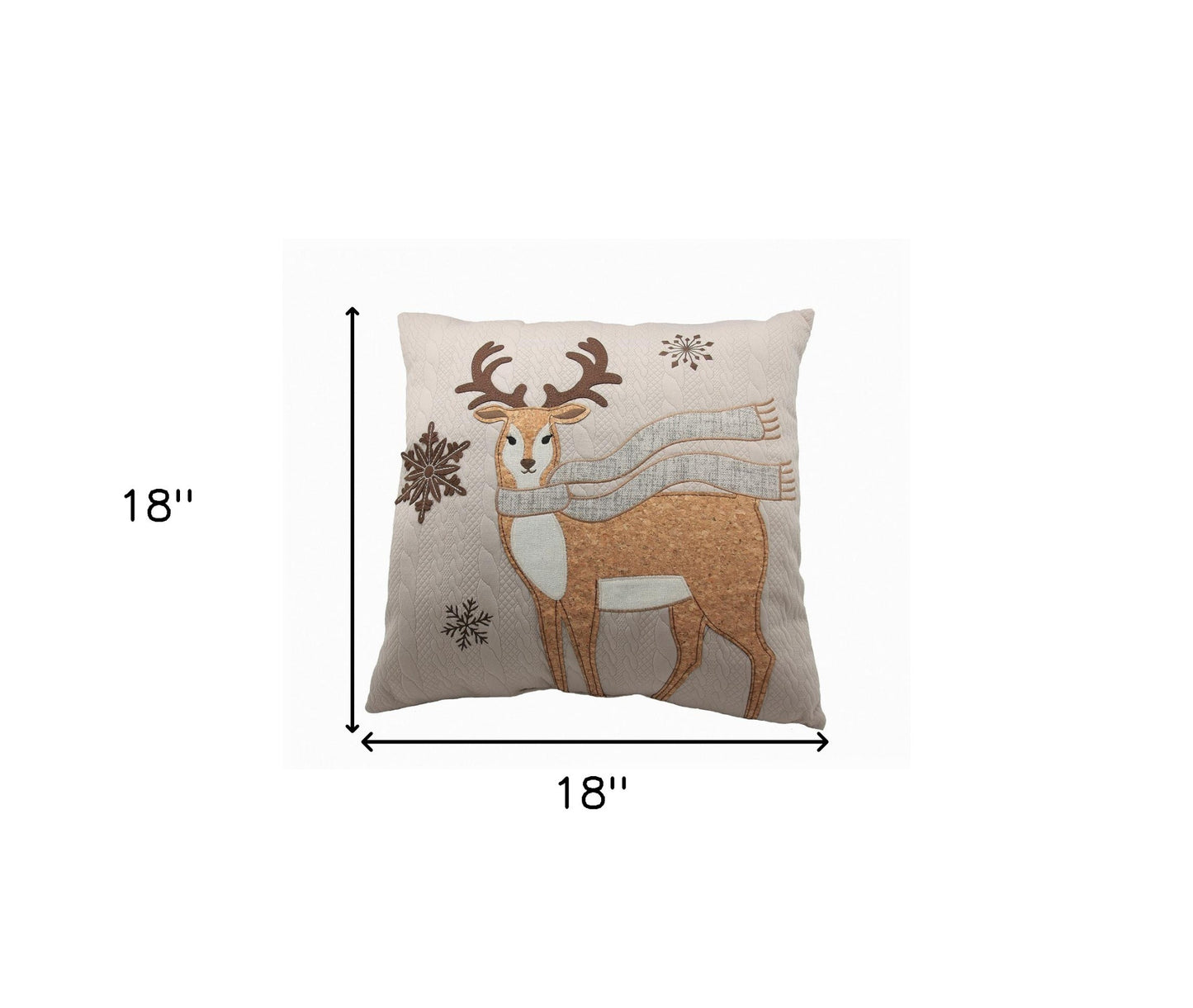 18" X 18" Beige and Brown Deer Christmas Reindeer Polyester Zippered Pillow