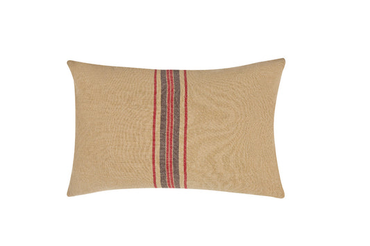 16" X 24" Brown and Red Striped Linen Blend Zippered Pillow