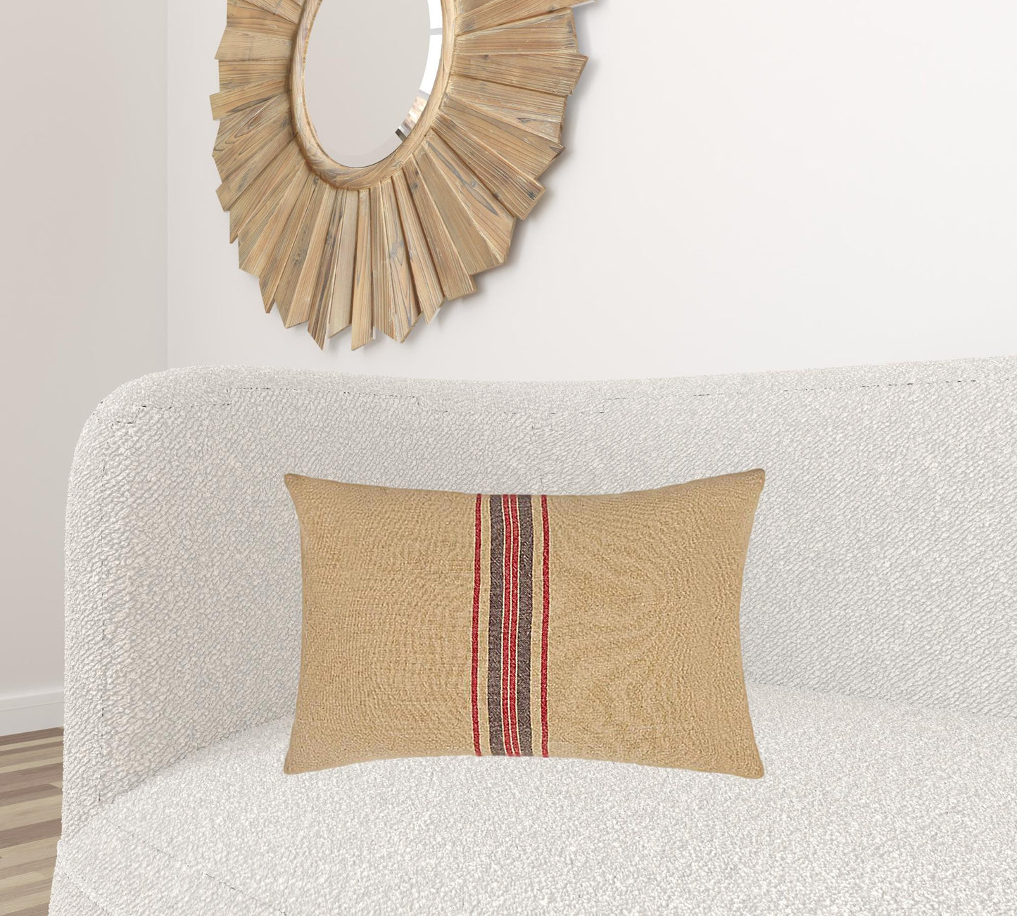 16" X 24" Brown and Red Striped Linen Blend Zippered Pillow