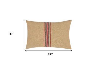 16" X 24" Brown and Red Striped Linen Blend Zippered Pillow