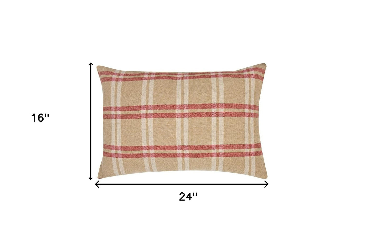 16" X 24" Brown and Red Checkered Linen Blend Zippered Pillow