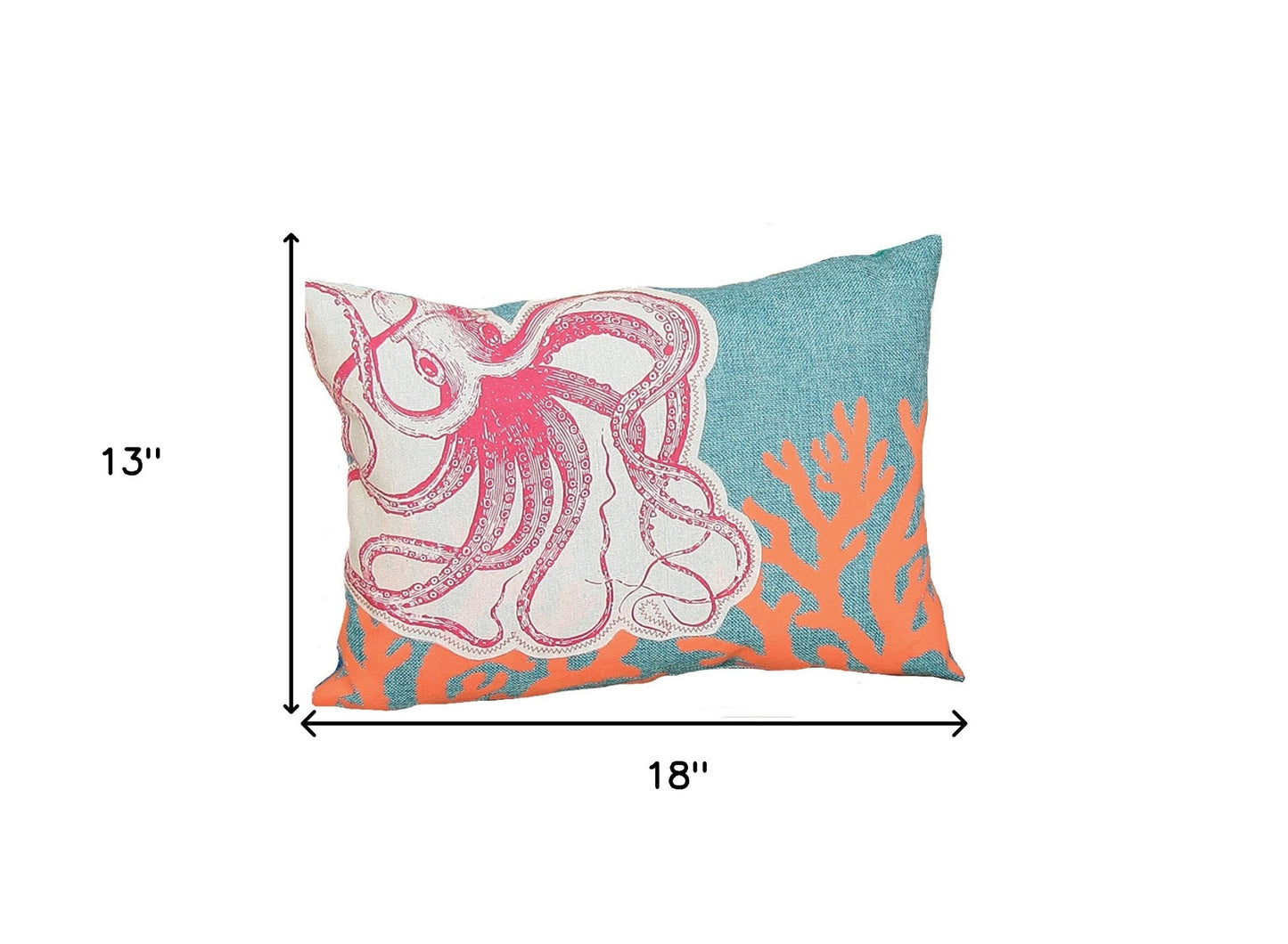 13" X 18" Red Orange Octopus Coastal Polyester Pillow With Applique