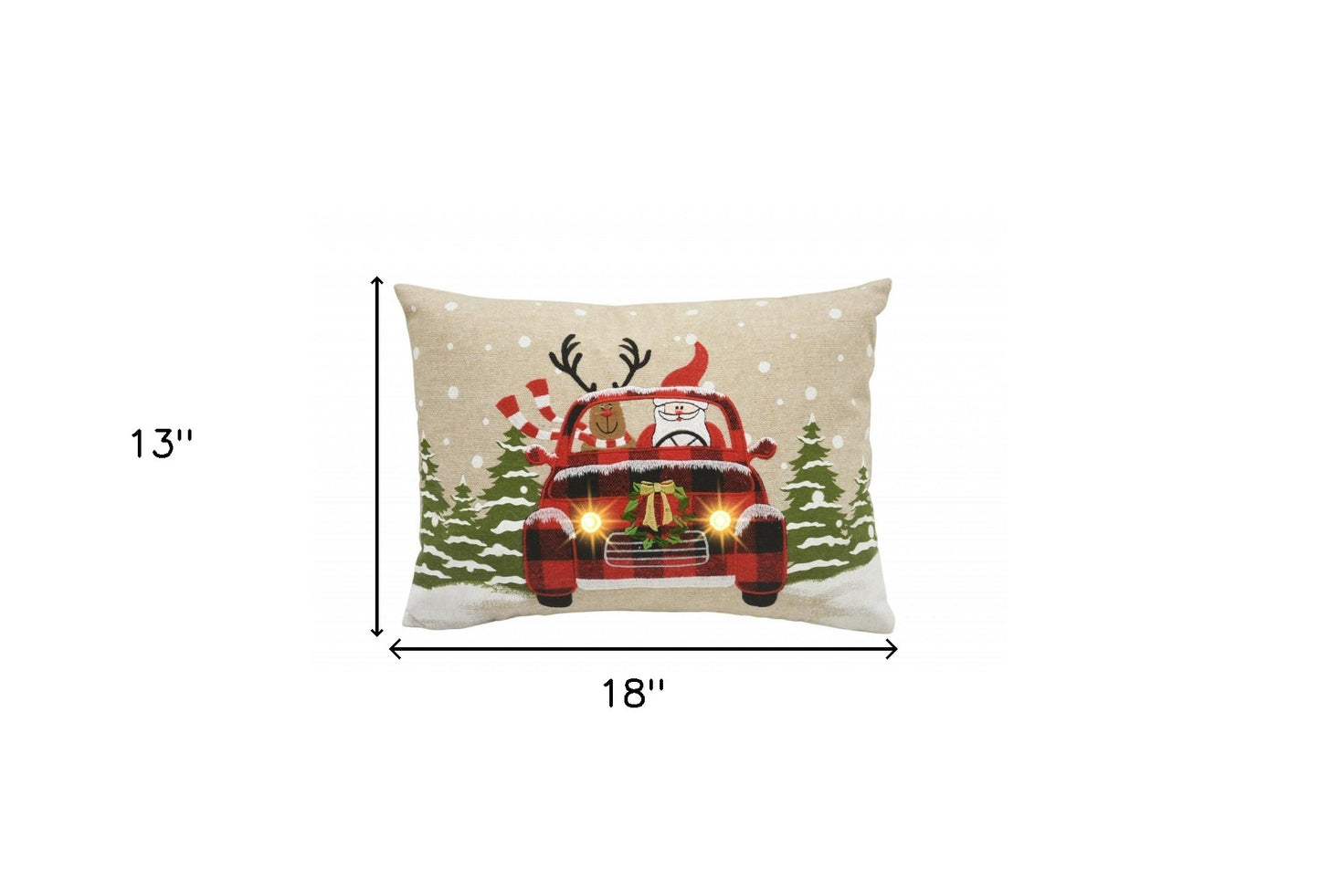 13" X 18" Beige and Red Christmas Holiday Van Polyester Pillow With Applique